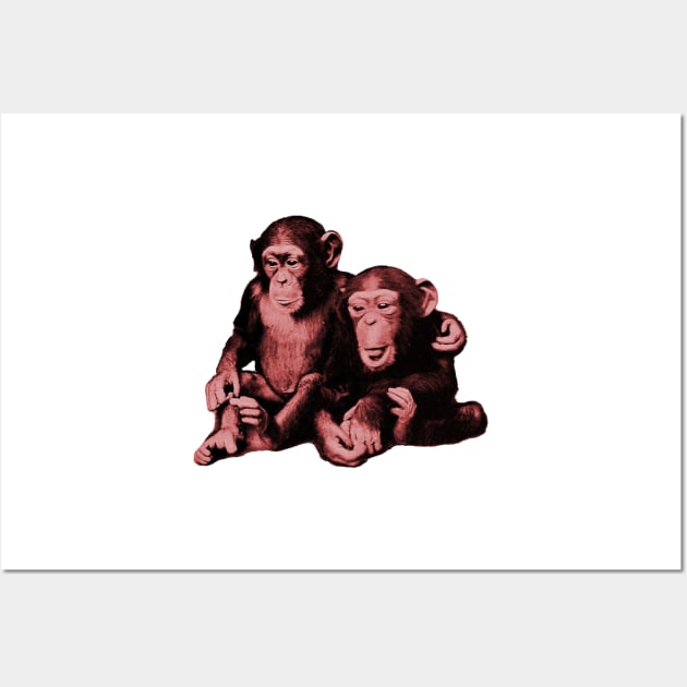 Two baby chimps monkey brothers hugging Wall Art by Captain-Jackson